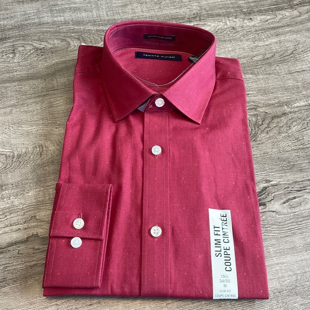 Tommy Hilfiger Red Slimfit Dress Shirt . NEW
